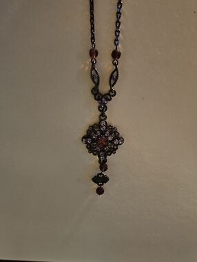 Lia SOHPIA Delicate Purple/ Pink Crystal Filigree Drop Necklace